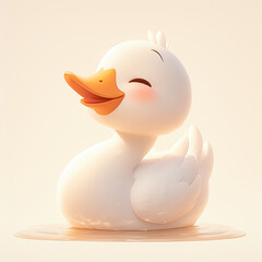 White Gosling Swimming in a Puddle on Light Background