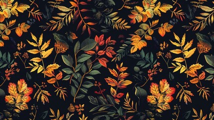 repeating nature patterns for print, leafes, branches, flowers, 16:9