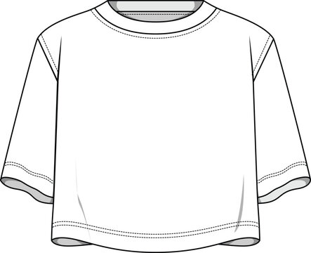 Basic crop t shirt round neck oversize technical drawing cad sketch