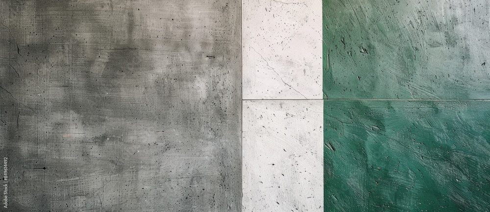 Poster combining white, gray, and green concrete textures for a unique background, perfect for adding depth