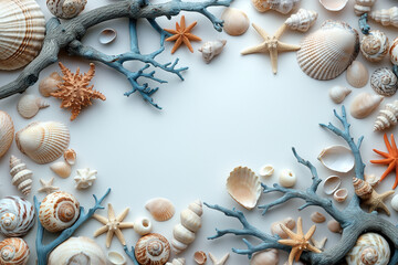 Fototapeta premium A coastal themed decor mockup with shells