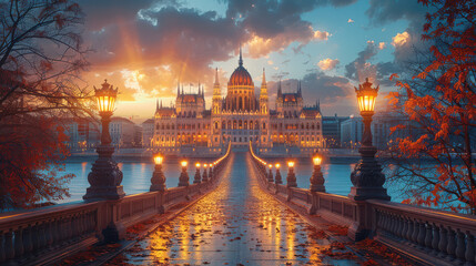 Obraz premium Capture the grandeur of Budapest, Hungary created with Generative AI technology