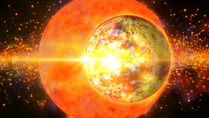 bright planet rotates against the background of the galaxy  © Olga