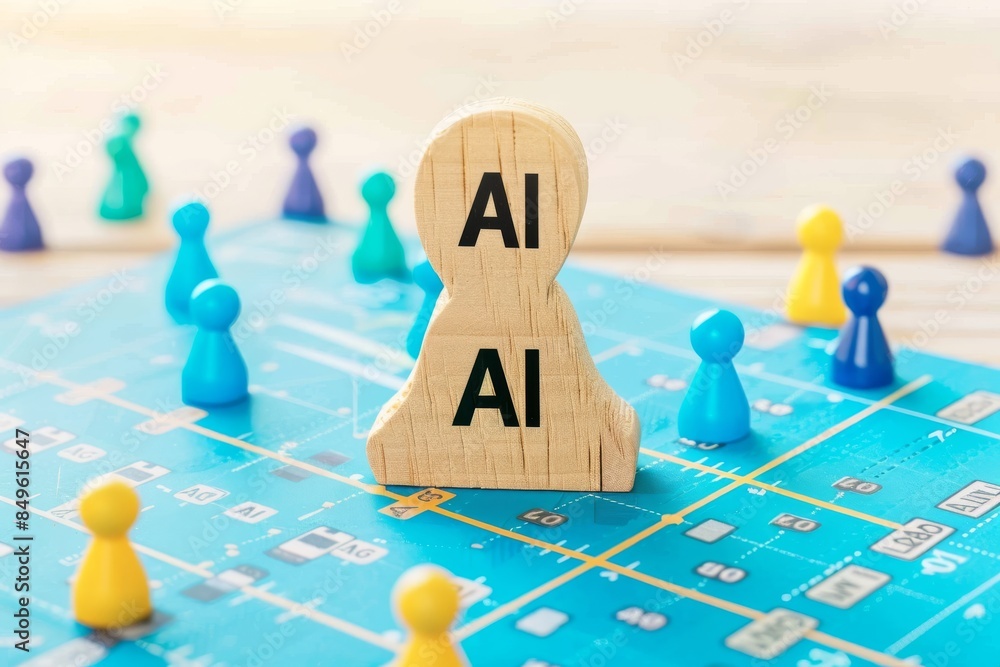 Poster creative ai elements on a board game, representing artificial intelligence, cognitive computing, and