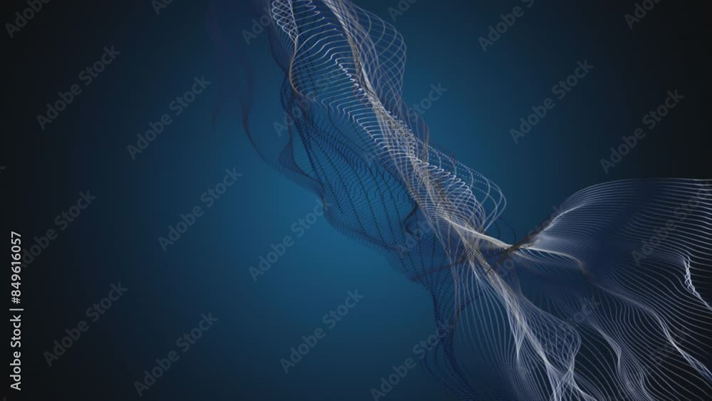 Poster futuristic video animation with particle wave object in slow motion and space for text, 4096x2304 lo