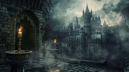 Fototapeta premium Goth castle with candle Digital Backdrops, Studio Backdrops For Photographers