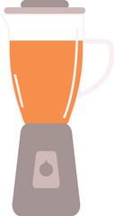 Electric blender illustration, isolating smoothie juice mix appliance orange liquid glass jar grey base, home kitchen counter equipment icon, flat graphic style. Kitchenware food processor preparing