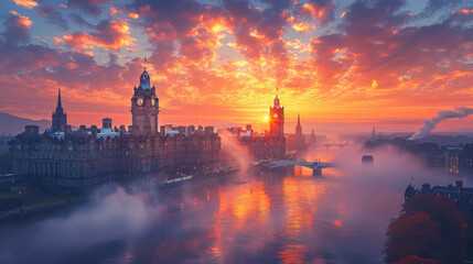 Obraz premium Capture the grandeur of Edinburgh, United Kingdom created with Generative AI technology