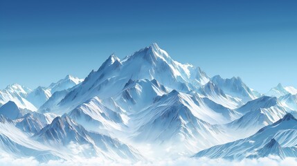 Snow-capped mountain peaks under clear blue sky, great for adventure, travel, and nature documentaries.