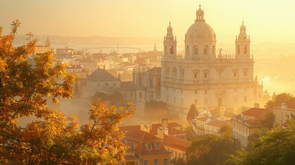 Obraz premium Capture the grandeur of Lisbon, Portugal created with Generative AI technology