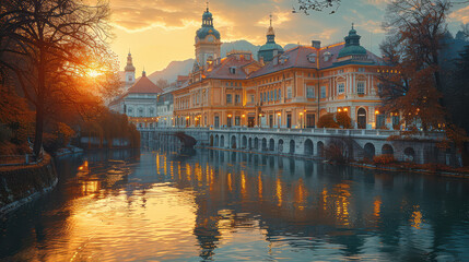 Obraz premium Capture the grandeur of Ljubljana, Slovenia created with Generative AI technology