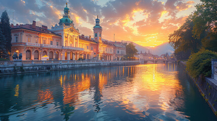 Capture the grandeur of Ljubljana, Slovenia created with Generative AI technology