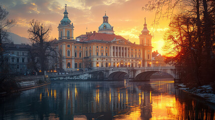 Fototapeta premium Capture the grandeur of Ljubljana, Slovenia created with Generative AI technology