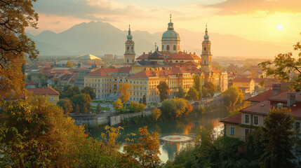 Obraz premium Capture the grandeur of Ljubljana, Slovenia created with Generative AI technology