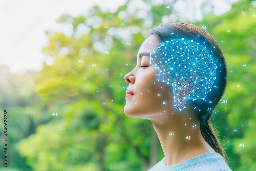 Poster ai brain with digital connections, representing artificial intelligence, cognitive computing, and in