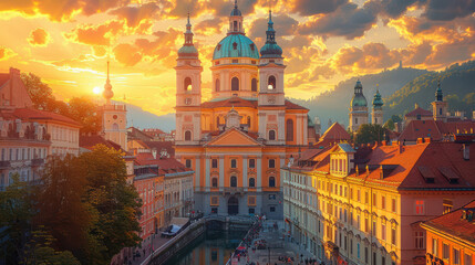 Naklejka premium Capture the grandeur of Ljubljana, Slovenia created with Generative AI technology