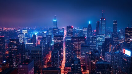 Fototapeta premium Metropolitan twilight, a city's electric beauty at night depicting urbanization and the modern world, great for travel and technology.