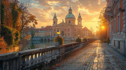 Fototapeta premium Capture the grandeur of Ljubljana, Slovenia created with Generative AI technology