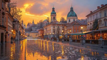 Obraz premium Capture the grandeur of Ljubljana, Slovenia created with Generative AI technology