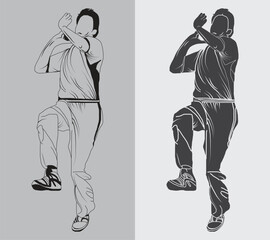 Striking Dynamic Male Cricket Bowler in Action Pose Vector Illustration