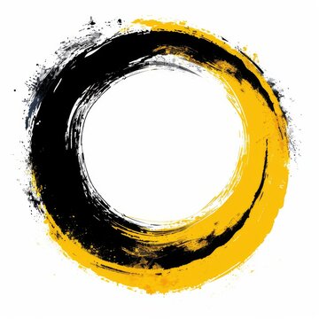 recommend clip art: Black and yellow paintbrush stroke circle. Set of Enso zen ink brush style symbols