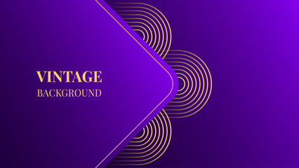 Purple gradient abstract background with gold wavy lines design. Vintage geometric pattern. Retro poster or web banner template. Blended lines	
