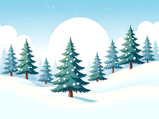 Obraz premium vector Christmas background with snow and pine trees on a blue sky background