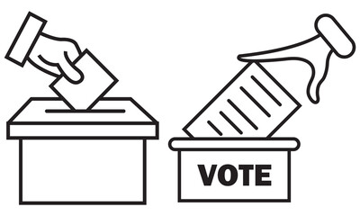 voting ballot box icon set in black filled and outlined style. suitable for UI designs