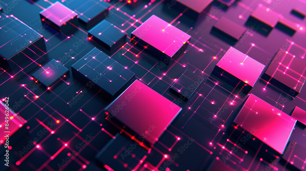 Poster data transfer and processing symbolized by pink light traveling through a complex circuit board
