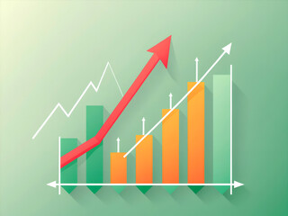 Obraz premium vector illustration of an upward trending graph with arrows on a soft green background