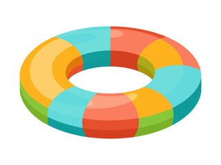 Obraz premium Brightly colored inflatable swim ring. Colorful float ring for summer swimming. Concept of summer, pool fun, vacation, water safety. Graphic art. Isolated on white background. Print, design element