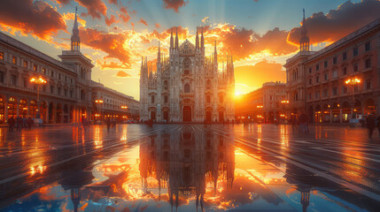 Naklejka premium Capture the grandeur of Milan, Italy created with Generative AI technology