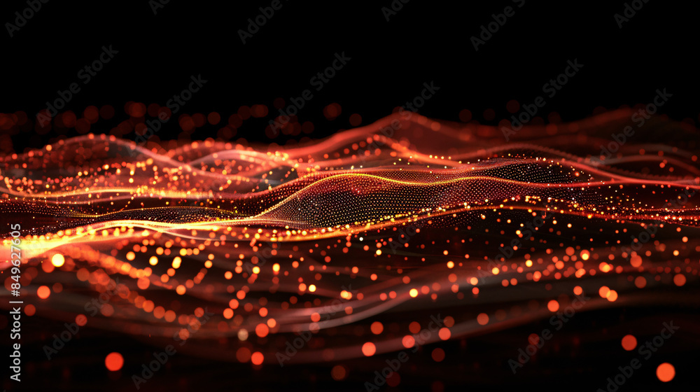 Poster abstract digital wave created by flowing red particles