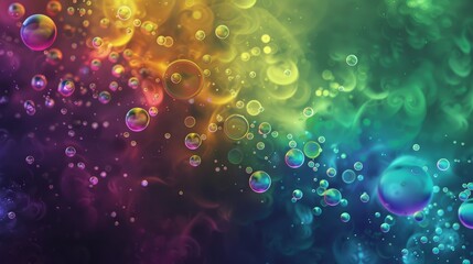 A colorful background with bubbles and a rainbow of colors, AI