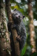 Fototapeta premium Small Black Animal Standing on Tree Branch