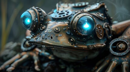 Cybernetic Steampunk Monster Frog Animal Robot. AI generated image