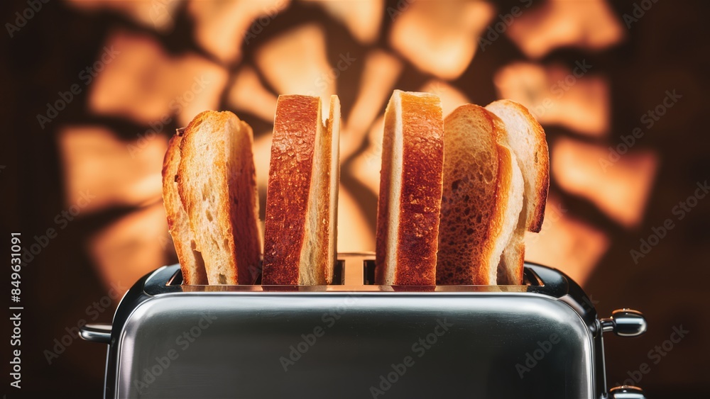 Poster a toaster with a stack of bread in it on the counter, ai