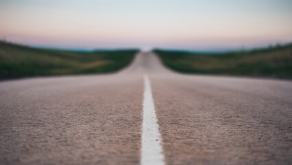 A long empty road with a white line on the side, AI