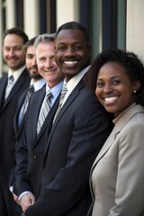 group of successful businesspeople smiling happily