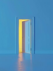 Open door in bright blue room