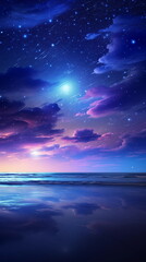 Fototapeta premium illustration of landscape beach at night with beautiful sky