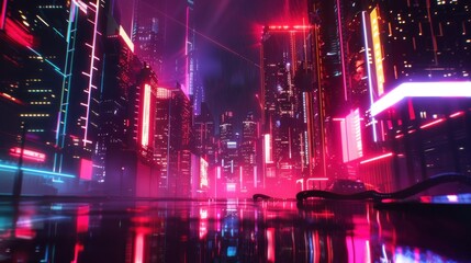 Obraz premium digital futuristic cyberpunk neon cityscape with high speed motion blur effect.