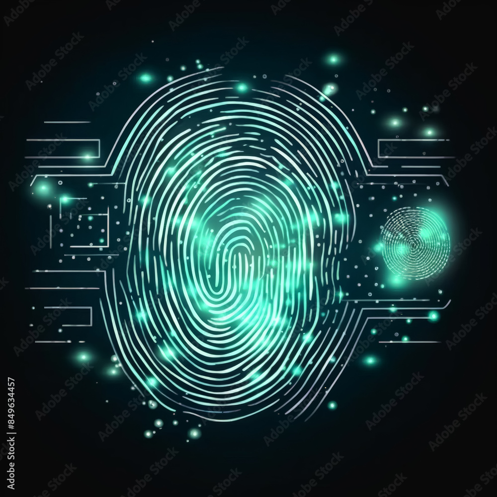 Poster a glowing fingerprint is shown on a dark background. concept of mystery and intrigue, as the fingerp