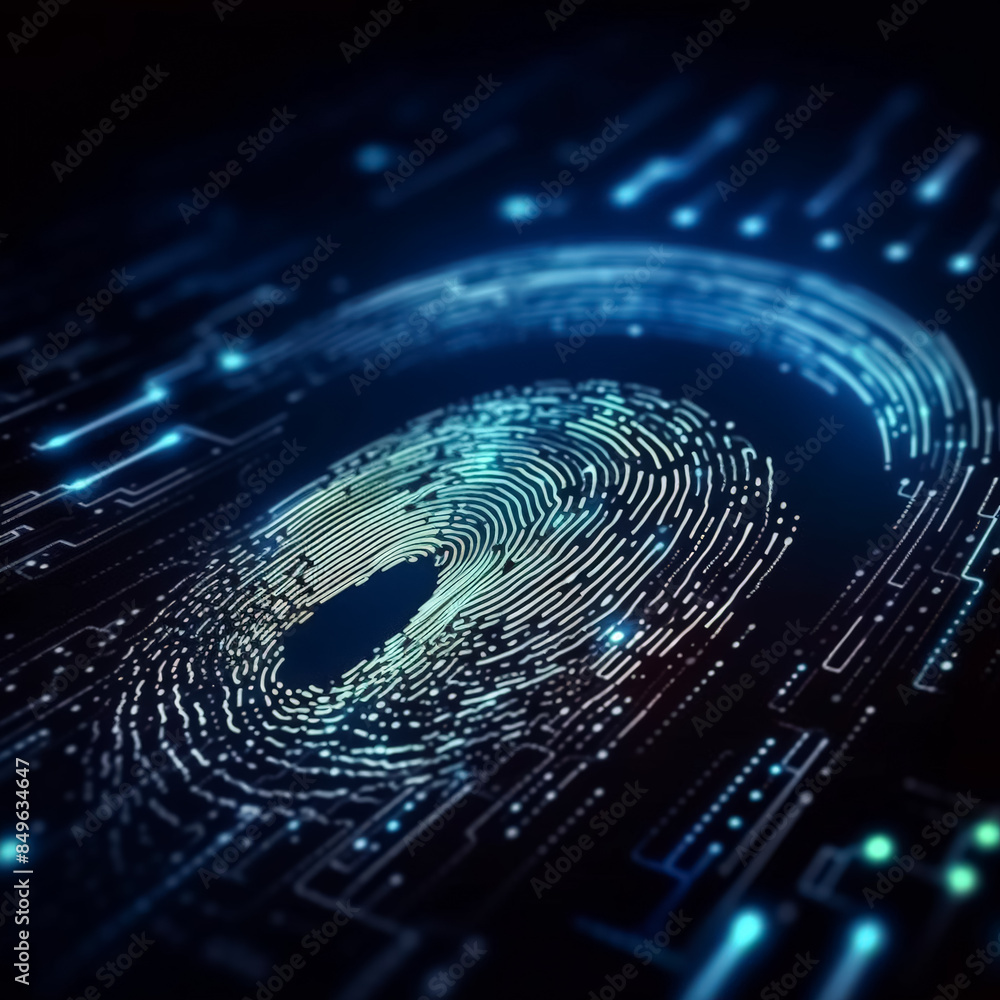 Poster a glowing fingerprint is shown on a dark background. concept of mystery and intrigue, as the fingerp