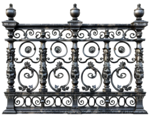 Iron fence Balcony with ornate on white background
