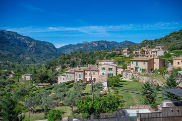 Obraz premium Cityscape of Fornalutx, Majorca, Serra de Tramuntana mountain scenery, Mallorca