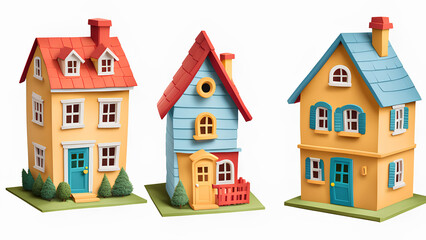 Fototapeta premium Set of 3 Cartoon Toy House Models