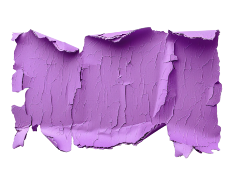 Blank ripped violet torn cardboard piece on transparent or white background
