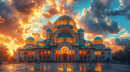 Obraz premium Capture the grandeur of Sofia, Bulgaria created with Generative AI technology