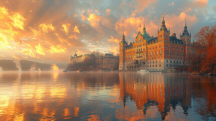 Obraz premium Capture the grandeur of Stockholm, Sweden created with Generative AI technology